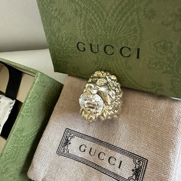 NEW Gucci Lion Ring White Crystal Size 13 IT 6.5 US - Picture 8 of 12